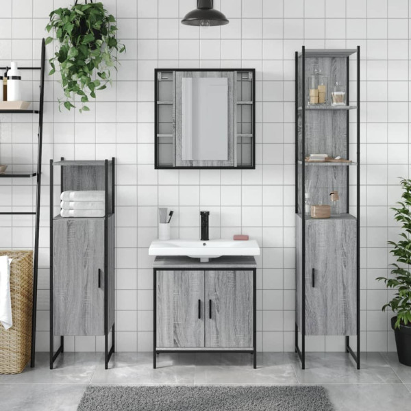 Set de armario de baño 4 pzas madera contrachapada gris sonoma M 3