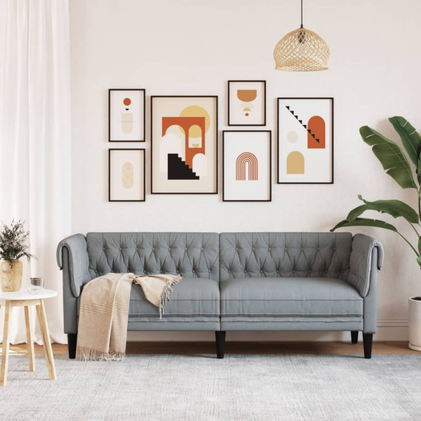 Sofá Chesterfield de 3 plazas tela gris claro M 3