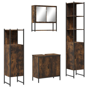 Set de muebles baño 4 pzas madera contrachapada roble ahumado H