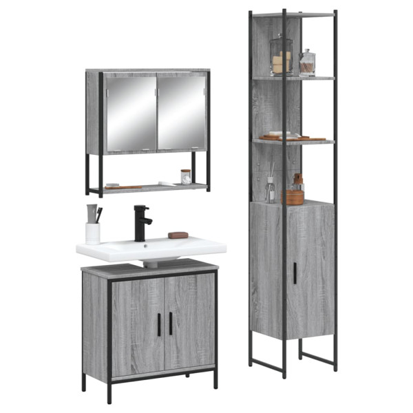 Set de muebles de baño 3 pzas madera contrachapada gris sonoma D
