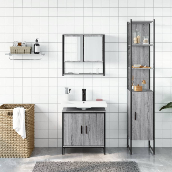 Set de muebles de baño 3 pzas madera contrachapada gris sonoma M 3