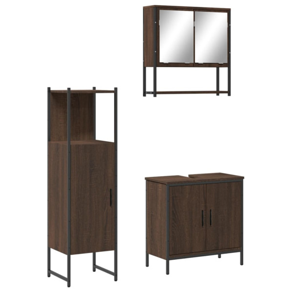 Set de muebles baño 3 pzas madera contrachapada roble marrón M 2