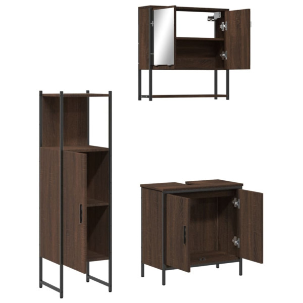 Set de muebles baño 3 pzas madera contrachapada roble marrón M 5