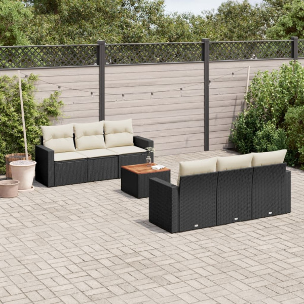 Set de comedor de jardín 7 pzas y cojines ratán sintético negro D