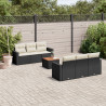 7 pcs conjunto de sofás p/ jardim c/ almofadões vime PE preto 1
