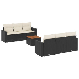 Set de comedor de jardín 7 pzas y cojines ratán sintético negro H