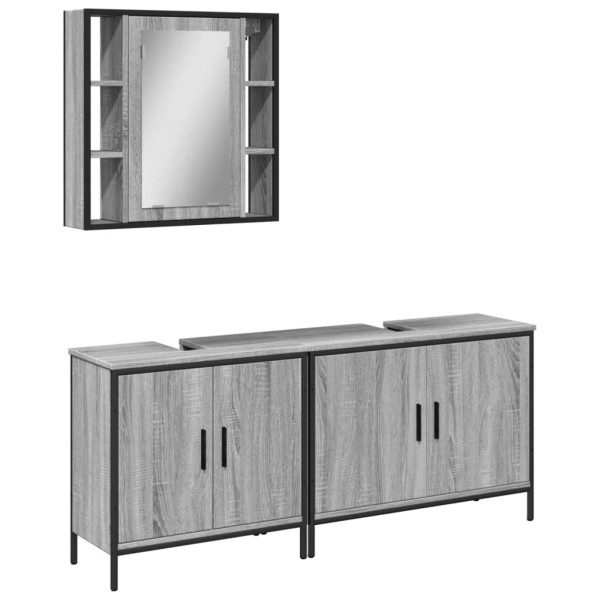 Set de muebles de baño 3 pzas madera contrachapada gris sonoma M 2