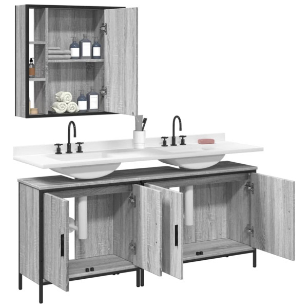 Set de muebles de baño 3 pzas madera contrachapada gris sonoma M 4