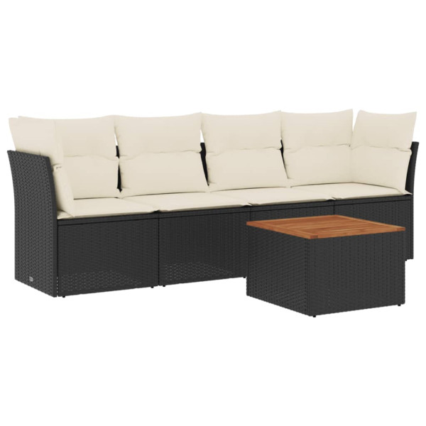 Set de muebles de jardín 5 pzas y cojines ratán sintético negro M 2