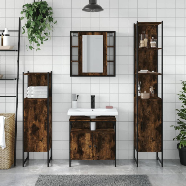 Set de muebles de baño 4 piezas madera contrachapada roble humo M 3