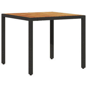 Mesa de jardín superficie madera acacia ratán negro 90x90x75 cm H