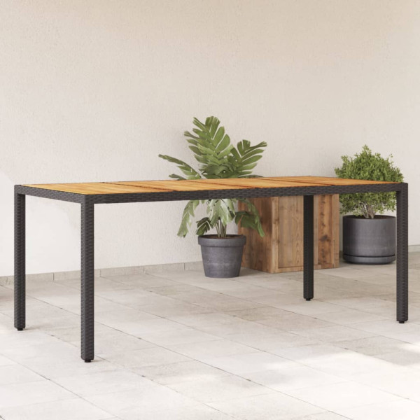 Mesa de jardín superficie madera acacia ratán negro 190x90x75cm D