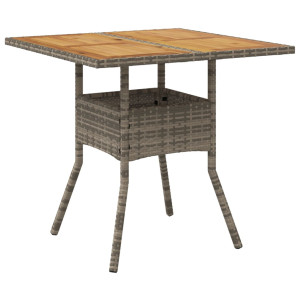 Mesa de jardín superficie de madera ratán PE gris 80x80x75 cm H