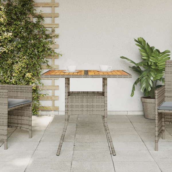 Mesa de jardim com tampo em acácia 80x80x75 cm vime PE cinza M 3