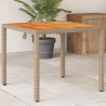 Mesa de jardín de ratán PE y madera acacia beige 90x90x75 cm 1