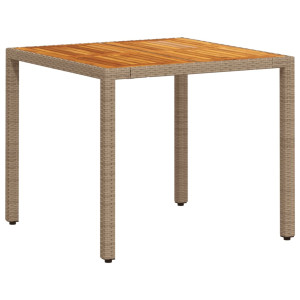 Mesa de jardim 90x90x75 cm vime PE e madeira de acácia bege H