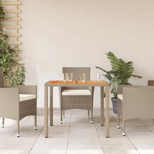 Mesa de jardín de ratán PE y madera acacia beige 90x90x75 cm M 3