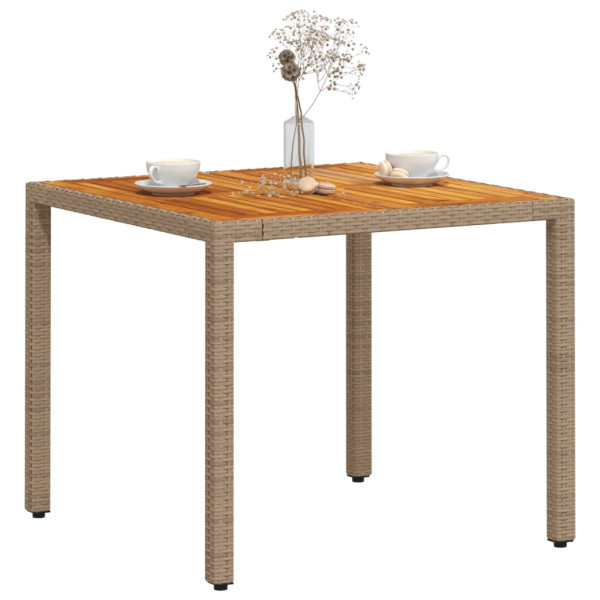 Mesa de jardín de ratán PE y madera acacia beige 90x90x75 cm M 4