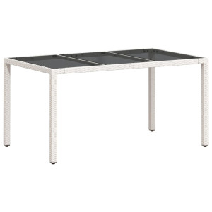 Mesa de jardim com tampo de vidro 150x90x75 cm vime PE branco H