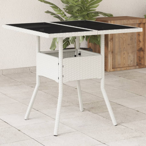 Mesa de jardín superficie de vidrio ratán PE blanco 80x80x75 cm D