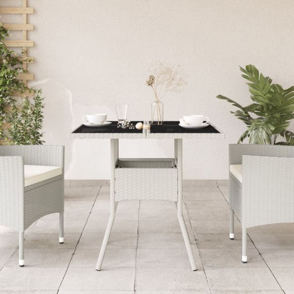Mesa de jardim com tampo de vidro 80x80x75 cm vime PE branco M 3