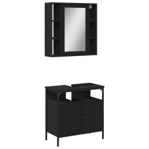 Juego de muebles de baño 2 pzas madera contrachapada negro H