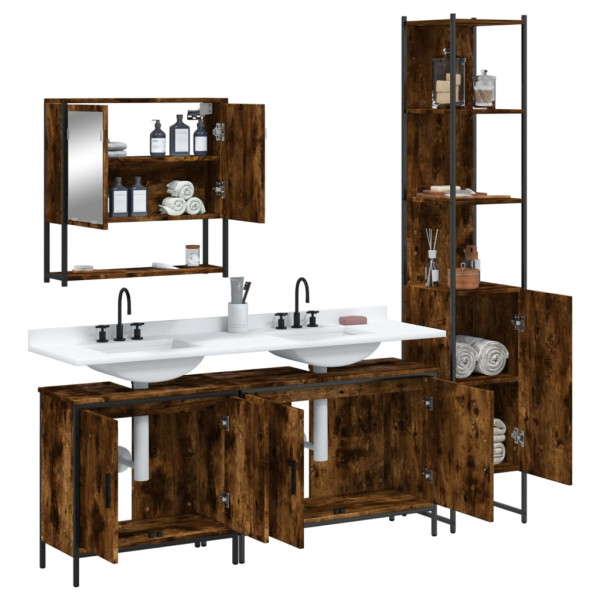 Set de muebles baño 4 pzas madera contrachapada roble ahumado M 4
