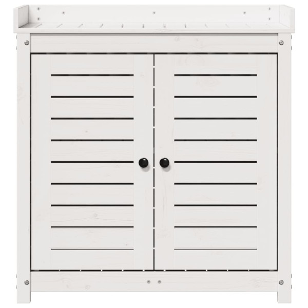 Mesa de jardinagem com prateleiras madeira pinho maciça branco M 5