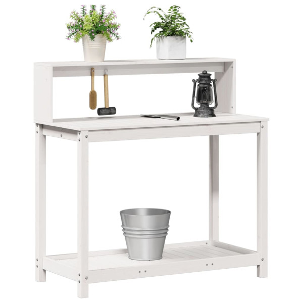 Mesa de jardinagem com prateleiras madeira pinho maciça branco M 4