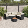 7 pcs conjunto de sofás p/ jardim c/ almofadões vime PE preto 1