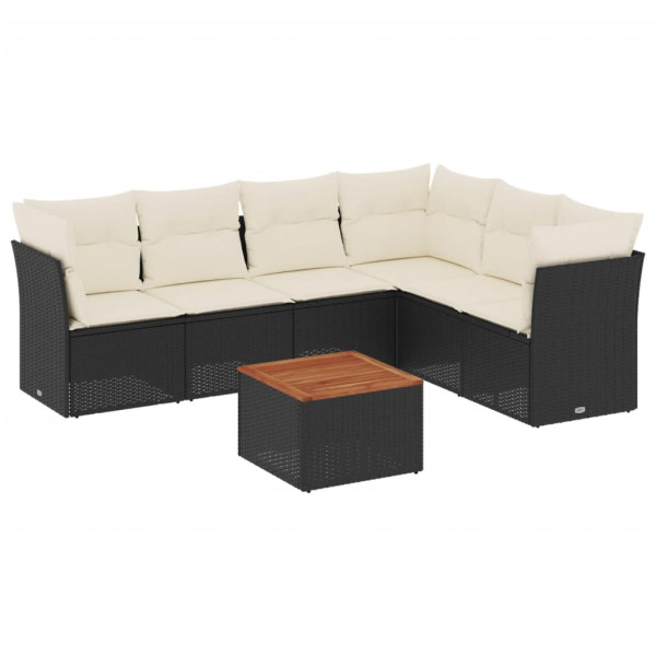 7 pcs conjunto de sofás p/ jardim c/ almofadões vime PE preto M 2