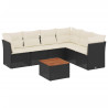7 pcs conjunto de sofás p/ jardim c/ almofadões vime PE preto 2