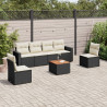 Set de comedor de jardín 7 pzas y cojines ratán sintético negro 1