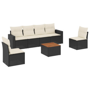 Set de comedor de jardín 7 pzas y cojines ratán sintético negro H