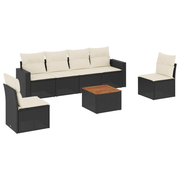 Set de comedor de jardín 7 pzas y cojines ratán sintético negro M 2