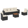 7 pcs conjunto de sofás p/ jardim c/ almofadões vime PE preto 2