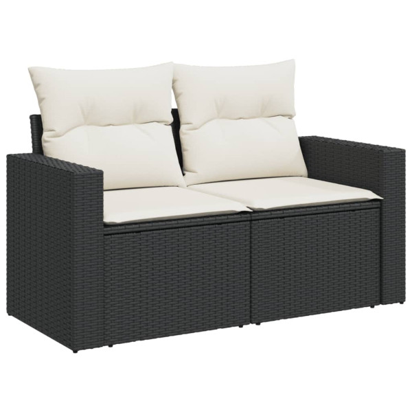 7 pcs conjunto de sofás p/ jardim c/ almofadões vime PE preto M 4