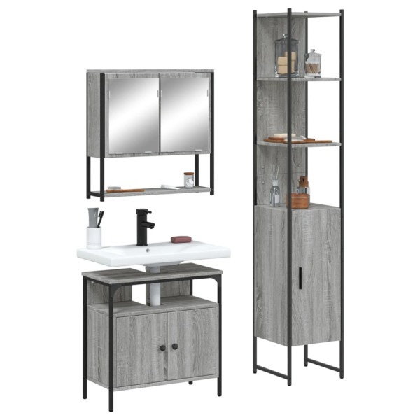 Set de muebles de baño 3 pzas madera contrachapada gris sonoma D