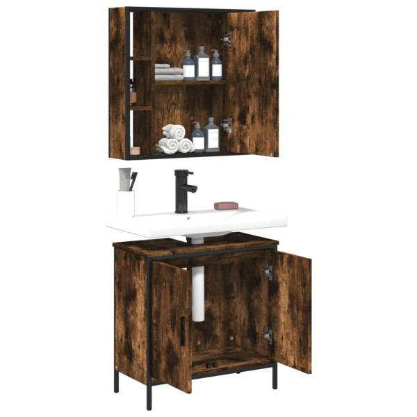 Set de muebles baño 2 pzas madera contrachapada roble ahumado M 4