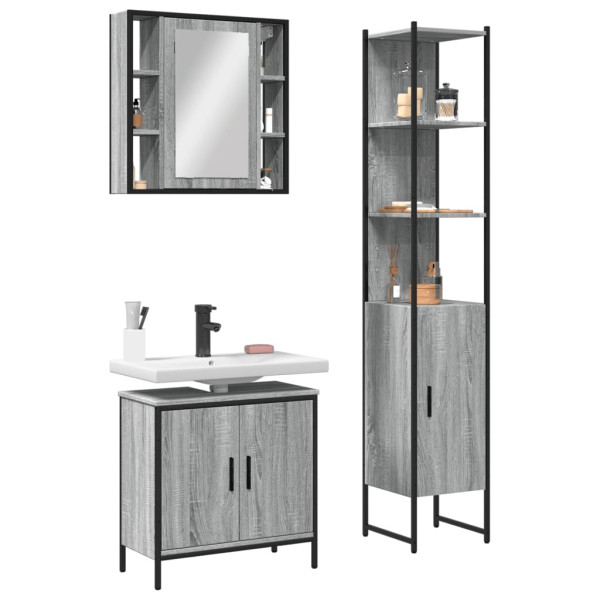 Set de muebles de baño 3 pzas madera contrachapada gris sonoma D