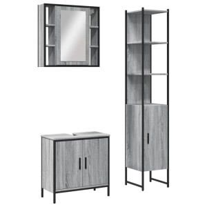 Set de muebles de baño 3 pzas madera contrachapada gris sonoma H