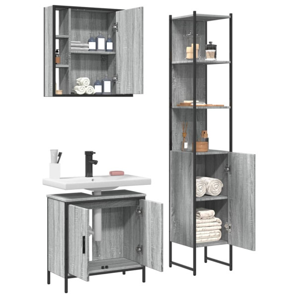 Set de muebles de baño 3 pzas madera contrachapada gris sonoma M 4