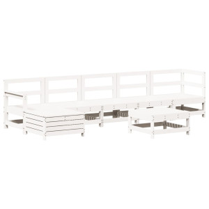 7 pcs conjunto lounge de jardim pinho maciço branco H