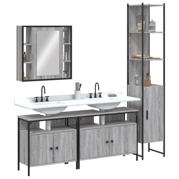 Set de armario de baño 4 pzas madera contrachapada gris sonoma D