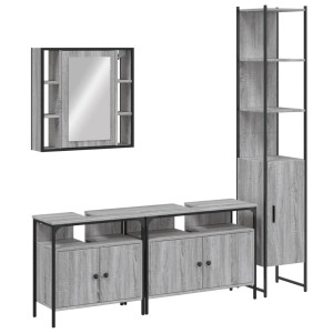 Set de armario de baño 4 pzas madera contrachapada gris sonoma H