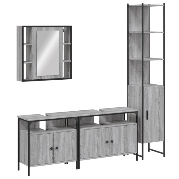 Set de armario de baño 4 pzas madera contrachapada gris sonoma M 2