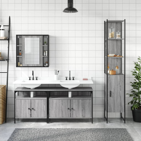 Set de armario de baño 4 pzas madera contrachapada gris sonoma M 3