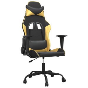 Silla gaming de masaje cuero sintético negro y dorado H