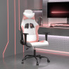 Silla gaming de masaje cuero sintético blanco y rosa 1