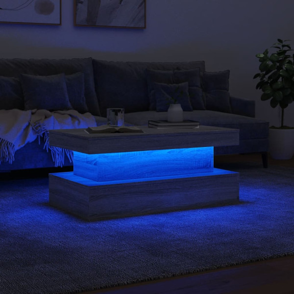Mesa de centro con luces LED gris Sonoma 90x50x40 cm M 5
